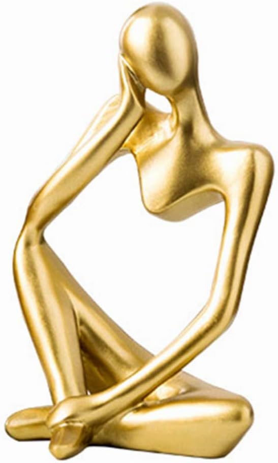 Resin Thinker Style Abstract Sculpture Statue Collectible Figurines Home Office Bookshelf Desktop Decor (Gold, Left,Large)