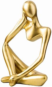 Resin Thinker Style Abstract Sculpture Statue Collectible Figurines Home Office Bookshelf Desktop Decor (Gold, Left,Large)