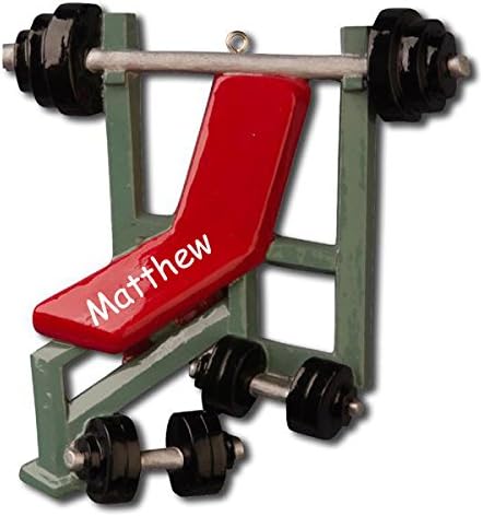 GroccsPro Personalized Weight Lifting and Exercise Bench with Free Weights Gym Equipment Hanging Christmas Tree Ornament with Custom Name