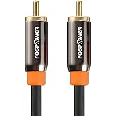 FosPower Digital Audio Coaxial Cable [24K Gold Plated Connectors] Premium S/PDIF RCA Male to RCA Male for Home Theater, HDTV, Subwoofer, Hi-Fi Systems - 10ft