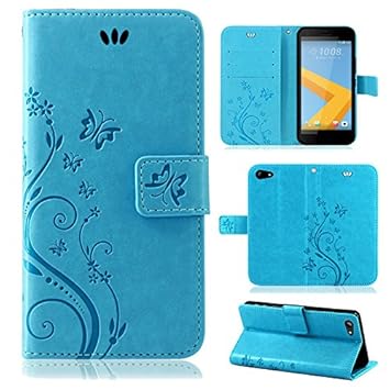 betterfon | Flower Case Handytasche Schutzhülle Blumen Klapptasche Handyhülle Handy Schale für HTC One A9s Blau