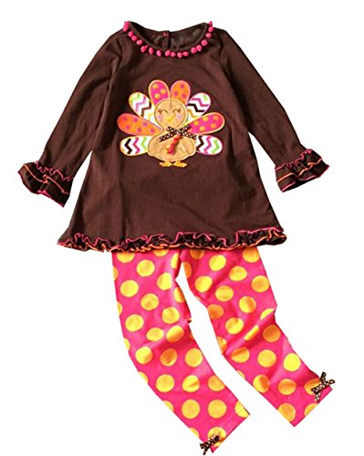 Infant baby girls thanksgiving outfits brown turkey dot…