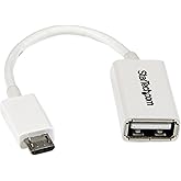 StarTech.com 5in White Micro USB to USB OTG Host Adapter M/F - Micro USB Male to USB A Female On-The-Go Host Cable Adapter - 