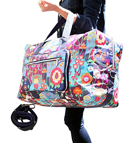 Travel Bag Foldable Large Travel Duffel Checked Bag Carry On Bag Luggage Tote Lightweight Tote Bag Weekender Bag 21.6IN x 9.8IN x 13.7IN (flower)