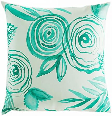 Turquoise Floral Throw Pillow Cushion Cover by Cavaresq | Instantly Refresh Any Setting with our Fashionably Trendy, Colorful, Modern, Watercolor Designs | 100% Cotton | 18 x 18 inches | 45 x 45 cm