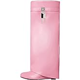 Arqa Fold Over Knee High Boots for Women Covered Wedge Heel Shark Boots Pull-on Wide Calf Boots Fashion Party Almond Toe Booties