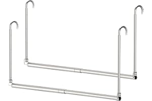 TIEMLET Hanging Closet Rod, 2 Pack Adjustable Width and Height Closet Rods for Hanging Clothes, Premium Stainless-Steel Closet Rod for Ultimate Space Optimization, for Hanging and Drying Clothes, Silver