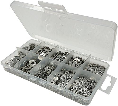 Merriway BH06562 (500 Pcs) Assortment of Marine Grade AISI 316 Stainless Steel Flat Washers in a 10 Compartment Carry Case