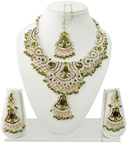 Exquisite Jewels Indian Bollywood Jewelry Set Ethnic Gold Plated Necklace Set with Earrings and Maang Tikka JS8094 Available in 12 Colors