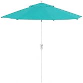 Treasure Garden 7.5ft Patio Umbrella &ndash; Outdoor Market Umbrella &ndash; Push Button Tilt &ndash; White Aluminum Frame (O&rsquo;bravia, Aqua)