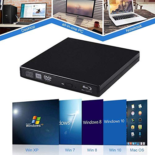 VikTck External Blu Ray Drive DVD Player Drive,USB 2.0 Disc Burner Reader Slim BD CD DVD RW ROM Writer for PC Mac Windows 7 8 10 XP Linxus (Black) - Thumbnail 2