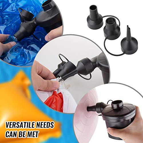 Deyace Electric Air Pump, Air Mattress Pump for Inflatable Blow up Pool Raft Bed Boat Toy Exercise Ball, Quick-Fill AC Inflator Deflator with 3 Nozzles, 110-120 Volt (Black) - Thumbnail 4