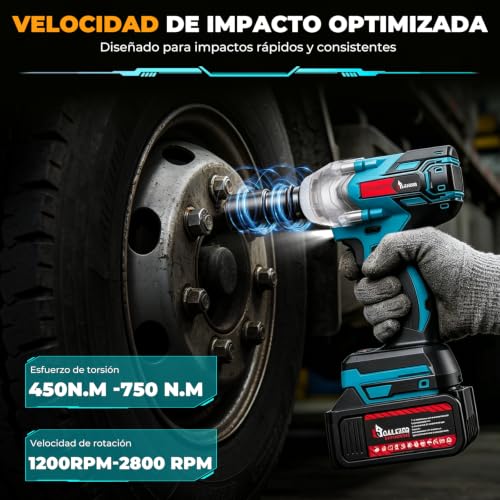 Taladro Inalámbrico y Pistola de Impacto, Kit Profesional de Herramientas Eléctricas 2 en 1, 750 N.M, Ajuste de Par de 25+3, Motor Sin Escobillas, para ReparacióN de AutomóViles y Muebles, Perforación