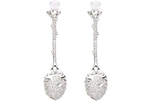 2 Pcs Crystal Coffee Spoon Vintage Floral Carved Long Handle Ice Cream Tea Spoon,Silver Diamond