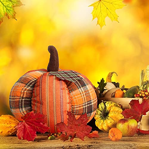 DomeStar 10 Inches Plaid Pumpkin, Stuffed Pumpkin Buffalo Check Pumpkin Farmhouse Pumpkin Fall Pumpkin Decor for Halloween Thanksgiving Decorations