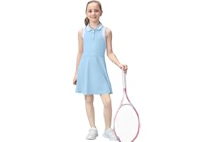 Gogokids Girls Tennis Dress Sleeveless Quick-Dry Kids Golf and Athletic Workout Outfit with Polo Collar for 6-14Y