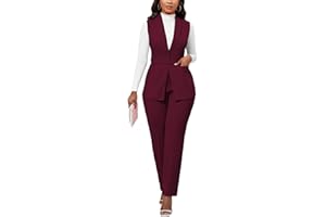 Kafiloe Pant Suits for Women Dressy Belted Sleeveless Vest Blazer Sets 2 Piece Business Casual Outfit