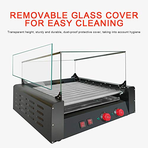 YiiYYaa Electric 30 Hot Dog 11 Roller Grill Cooker Machine with Cover 1650-Watt dual-temperature controls - Commercial Grade [US Stock] - Thumbnail 3