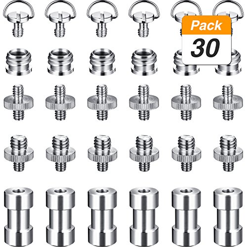 Jovitec Camera Screw, Tripod Screw Adapter Converter Ring Screw for Camera/Monopod/Ballhead/Light Stand/Shoulder Rig (30 Pieces, 5 Sizes)