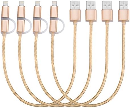 GoProof 2IN1 1FT Lightning Cable With Micro USB Connector Nylon Braided Charging Cable iPhone Cord Compatible with iPhone/iPad Devices,Samsung,HTC,and More[4pack] (gold)