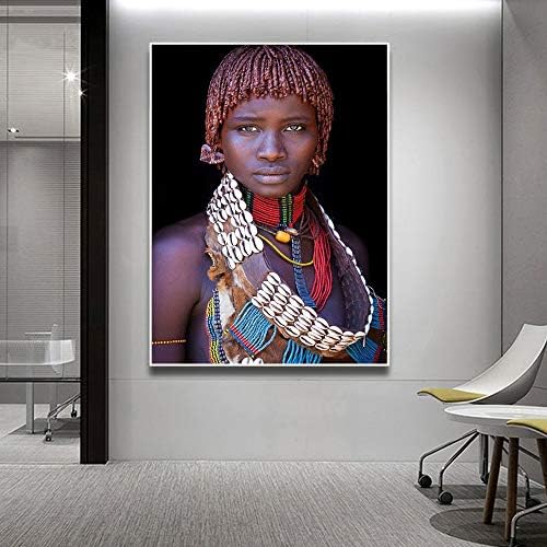 yhyxll Black African Woman Oil Painting on Canvas Posters and Prints Scandinavian Wall Art Picture for living room A 60X80cm