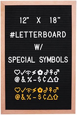 12"x18" Premium Black Felt Letter Board with 290 White and Extra 290 Gold Characters (1'') Included | Oak Wood Frame | Bonus Canvas Letter Bag - by Hippo Creation