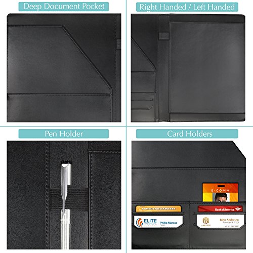 Wundermax Padfolio Portfolio Leather Folder Business Folder Professional Interview PU Leather Padfolio Resume Holder Portfolio Notebook Business Portfolio for Men and Women - Thumbnail 3