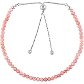 OdrillionGems Natural Pink Opal Gemstone Bolo Bracelet, Opal Beads, 925 Sterling Silver, Handmade, Adjustable Slider, Wedding, Women Jewelry, Valentine Gift, Size 10" Inches