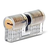 1-Pack Transparent Practice Lock, Sopoby Crystal Visible Training Lock for Locksmith, Cylinder Lock with 2 Keys (Dual Keyholes)