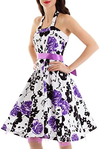 vintage dress 1950's Evening Party Halter Swing Dress WHITEPURPLE XL
