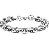 Trendsmax Unisex Oval Rolo Cable Chain Link Stainless Steel Bracelet Silver Tone 7-11 Inch
