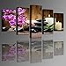 Wall Art Canvas Painting 5 Panel Canvas Wall Art Prints Wall Decor Art (Pink Flower, 8x12x2pcs+8x16x2pcs+8x20inch x 1pcs)