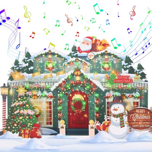 XTF2015 Christmas Greeting Cards 3D Pop Up Christmas Gift Card with Musical & Home Animated Lights, Plays 3 Christma s Melody with Matching Flashing Lights