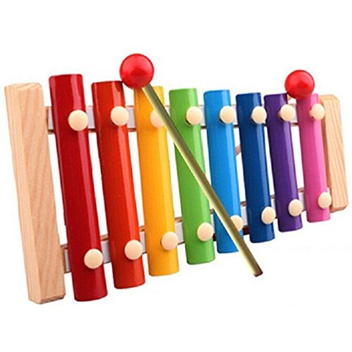 XCSSKG 8 Key Notes Wooden Colorful Hand Knock Piano Glockenspiel Xylophone with Two Mallets Musical Instrument Educational Toy for Kids
