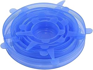 Silicone Stretch Lids 6-Pack Of Various Sizes, Winmany Silicone Bowl Lids Food Saver Covers Flexible Sealing Lids Bowl Pot Cup Lid- BPA Free, Dishwasher, Microwave, Oven and Freezer Safe (Blue)