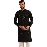 Sojanya (Since 1958 Men'S Pure Cotton Mustard Embroidered Sequined Kurta