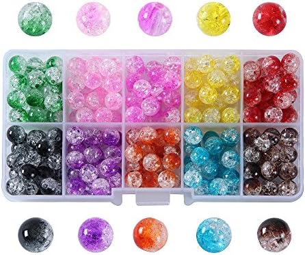 Efivs Arts 10 Color(about 200pcs) 8mm Child Diy Handcrafted Crackle Lampwork Glass Round Beads for Children Necklace and Bracelet Crafts Jewellery Making-j001