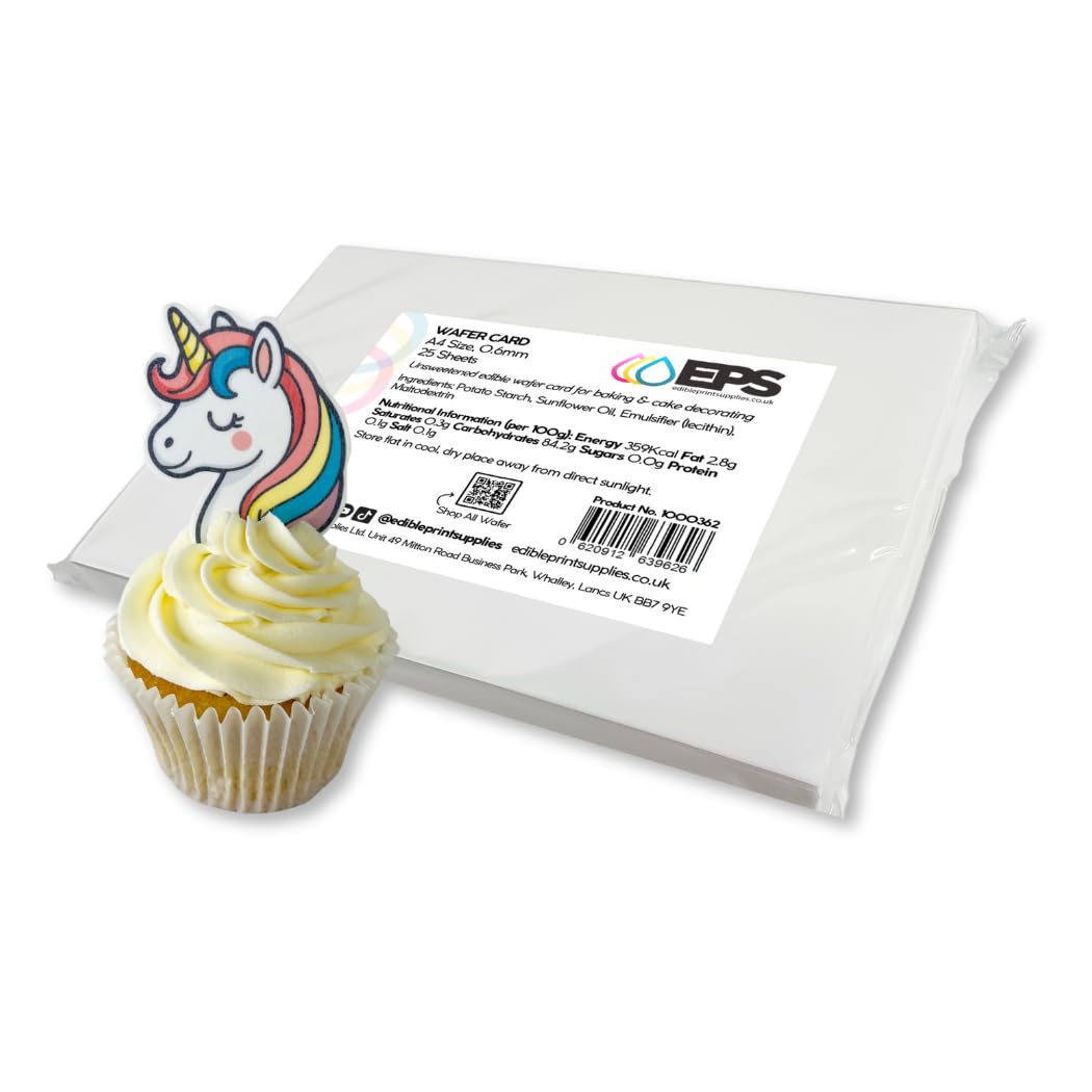 EPS Edible Wafer Card - Pack of 25 Plain White A4 Edible Sheets - Double Thickness Wafer Paper/Rice Paper (0.6mm-0.65mm) - for Edible Printing Cake Toppers