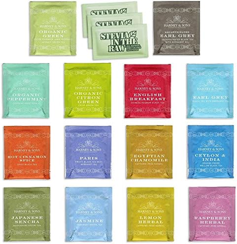 Harney &amp; Sons Tea Sampler Bundle, 14 Assorted Tea Bags - with Bonus Stevia in the Raw Packets