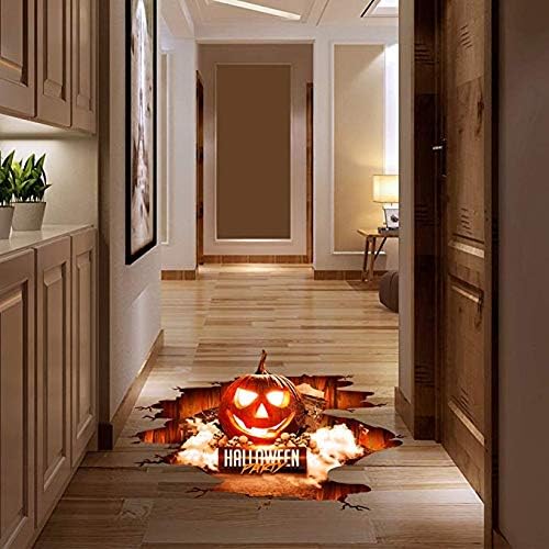 Zamango 3D Halloween Horror Vivid Pumpkin Light Cracked Floor Wall Decals Mural for Halloween Floor Sticker Terror Decal Home Decoration