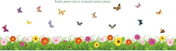 Schöne Blumen und Gräser Schmetterlinge Wandaufkleber entfernbare Wand