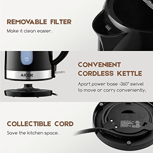Electric Kettle Aicok Lightweight Electric Tea Kettle, 1500W Ultra Fast Water Kettle, 100 BPA