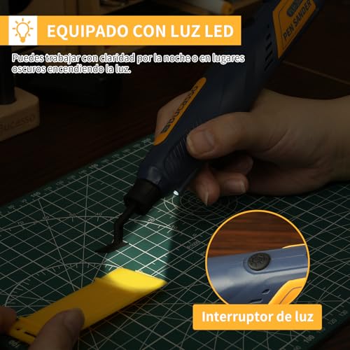 Bucasso Cordless Pen Sander, 5 Speeds & USB Charging with LED Light, Multipurpose Power Tool, Mini Electric Sander for Sanding, Polishing, Finishing, DIY Crafts