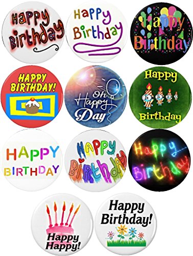 Set 11 Happy Birthday 1.25â€ Pinback Buttons Pins Party Celebrate