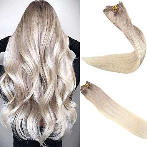 Easyouth 14 Balayage Clip On Hair Ombre Color 18 Ash Blonde