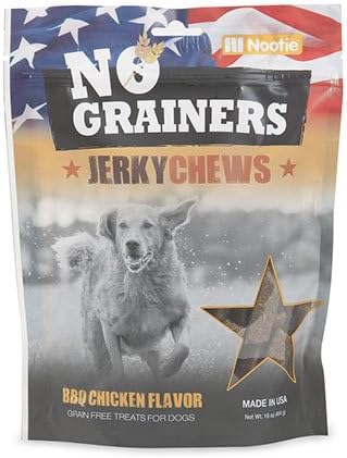 Grain Free Dog Treats and Dog Chews by Nootie No-Grainers - 2 LB Bag BBQ Chicken Package of Healthy Dog Jerky - All Natural Dog Treats Made in USA Only - 2lbs of Dog Snacks