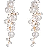 Pearl Dangle Earrings Long Tassel Pearl Earrings for Women Dainty Pearl Chain Earrings Prom Jewelry