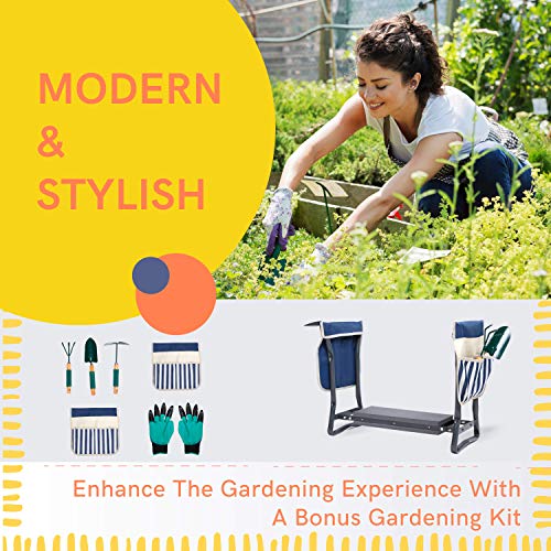 LYKO\'s Portable Garden Kneeler and Seat+2 Tool Bag-Gardening Bench W/ Free Garden Accessories Outdoor Tools Kit-Comfy Eva Foam Padded Garden Stool Kneeling Chair