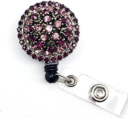LOVEKITTY - Sparkle Amethyst Rhinestones Swivel Clip Retractable / Fully Blinged Out ID Badge Reel / Name Badges / ID Badge Holder / Doctor Nursing Badge / Teacher Nurse Great Gift Idea