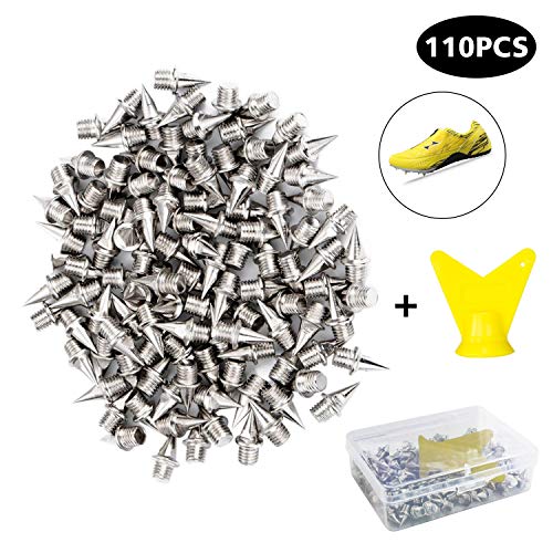 BWIN Track Spikes 110 Pieces 1/4 Inch Stainless Steel Metal Extra Long Running Track Cross Country Spikes Replacement Pyramid Shoes Track Spikes with Storage Box,Silver